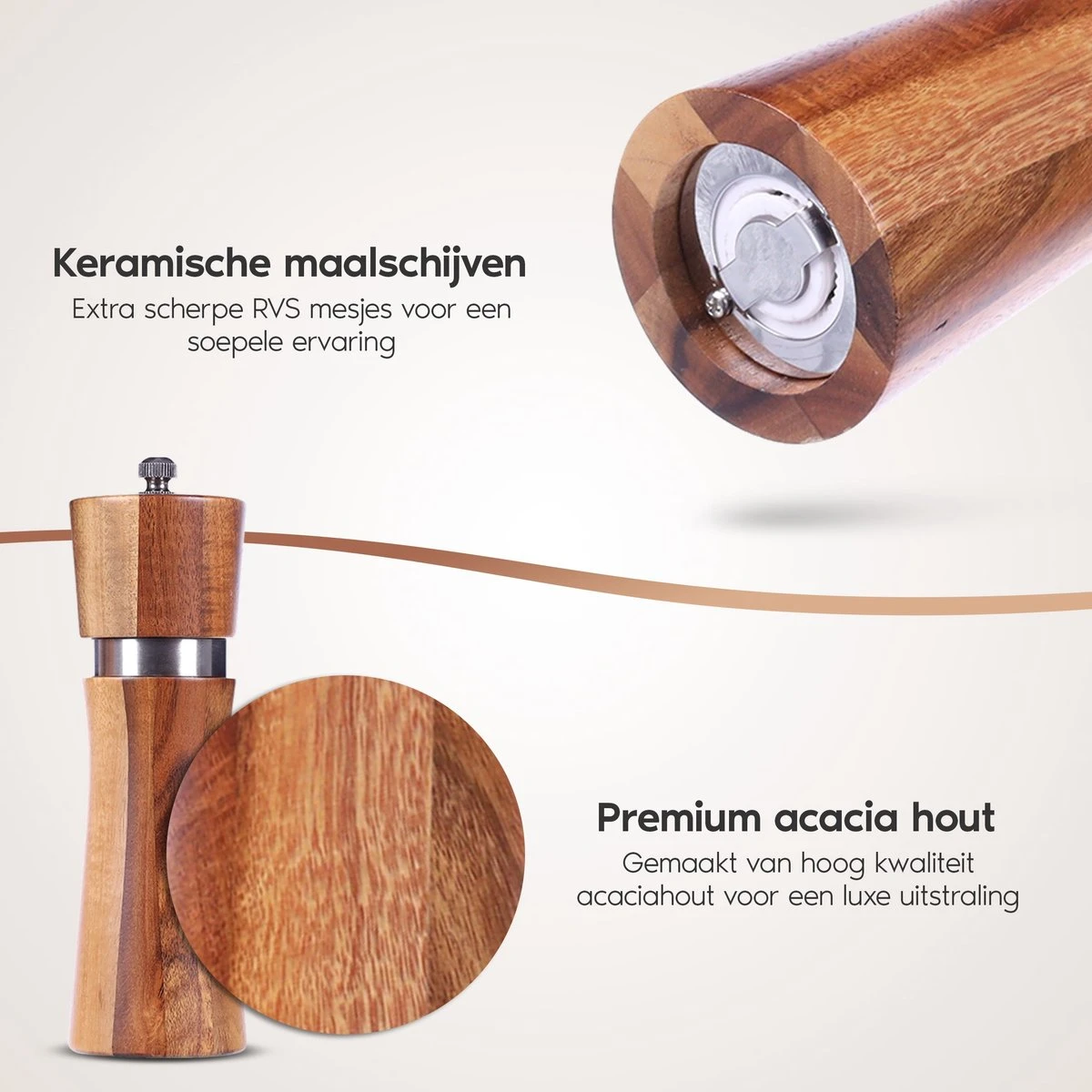 Luxe Peper En Zoutmolen Set - Pepermolen - Acacia Hout - RVS - 21cm 3 Luxe Peper En Zoutmolen Set - Pepermolen - Acacia Hout - RVS - 21cm - Afbeelding 3