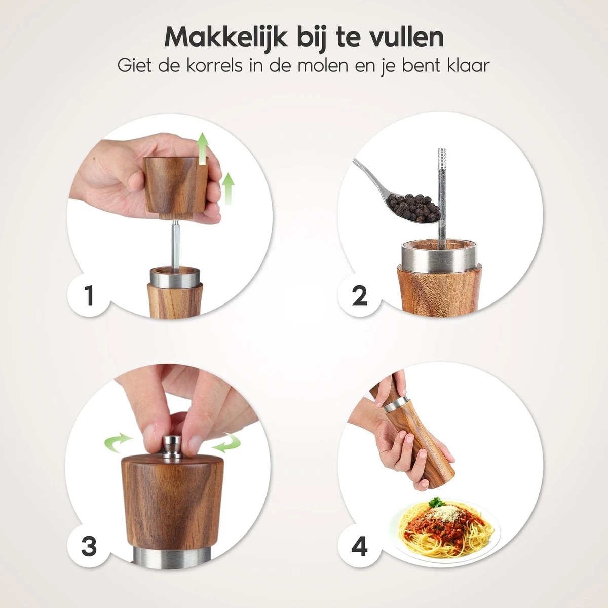 Luxe Peper En Zoutmolen Set - Pepermolen - Acacia Hout - RVS - 21cm 4 Luxe Peper En Zoutmolen Set - Pepermolen - Acacia Hout - RVS - 21cm - Afbeelding 4