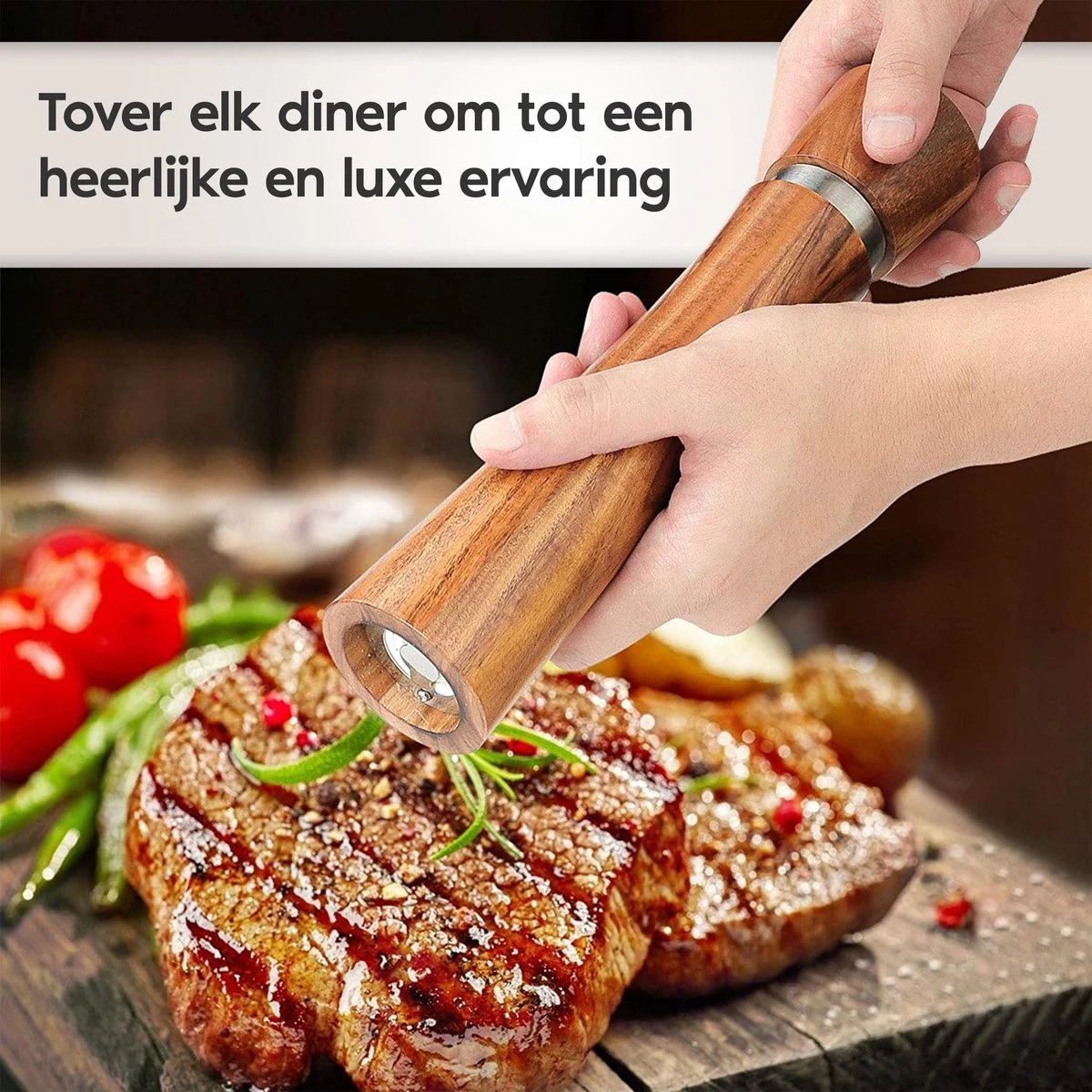 Luxe Peper En Zoutmolen Set - Pepermolen - Acacia Hout - RVS - 21cm 5 Luxe Peper En Zoutmolen Set - Pepermolen - Acacia Hout - RVS - 21cm - Afbeelding 5