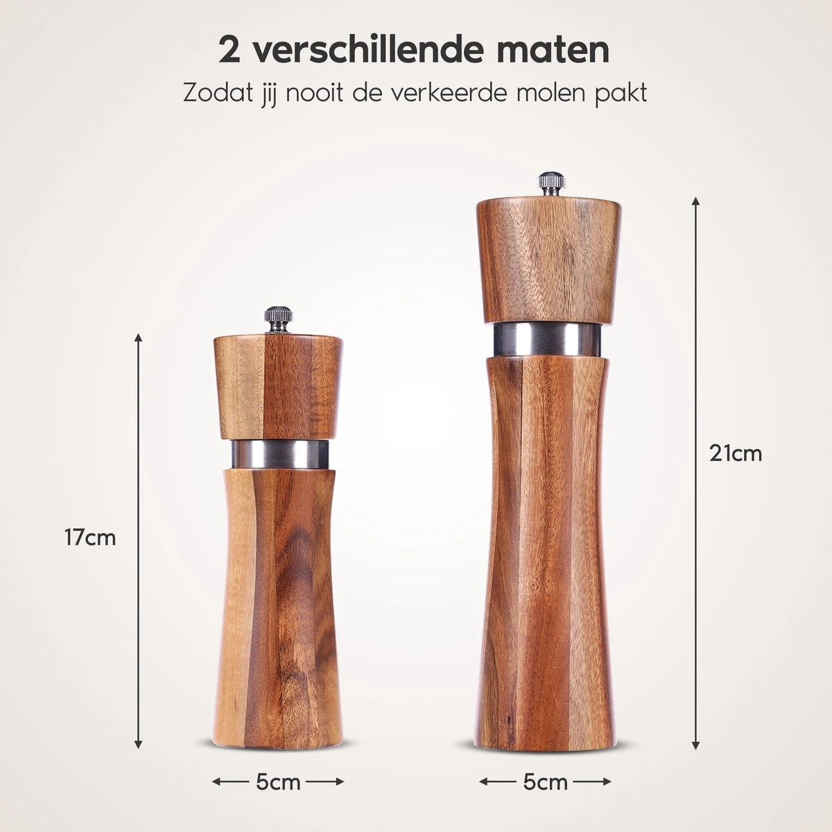 Luxe Peper En Zoutmolen Set - Pepermolen - Acacia Hout - RVS - 21cm 8 Luxe Peper En Zoutmolen Set - Pepermolen - Acacia Hout - RVS - 21cm - Afbeelding 8