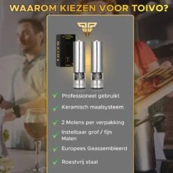 Toivo Kitchen Elektrische Zout En Pepermolen 2 Stuks - Incl. 8 AA Batterijen - Zilver - Verstelbare Maalgraad - Keukengerei - Kruidenmolen - Peper- En Zoutstel -Keukenheld Verkoopwinkel 1200x1200 854