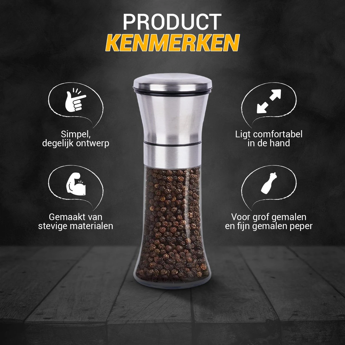 Pepermolen - Peper En Zoutmolen Set - Comfortabele Grip - Stevig Materiaal 2 Pepermolen - Peper En Zoutmolen Set - Comfortabele Grip - Stevig Materiaal - Afbeelding 2