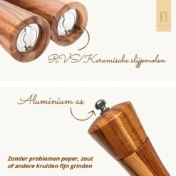 Peper En Zoutmolen Set - 22CM - Pepermolen - Zoutmolen - 2 Stuks - Acacia Hout - Instelbare Maalgraad - Duurzaam - Luxe Kwaliteit - Hervulbaar - Barbecue - BBQ Accesoires - Zout Peper Kruiden - Sinterklaas - Kerst -Keukenheld Verkoopwinkel 1200x1200 866