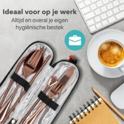 Damster Reisbestek - Verbeterde Versie - Meeneem Bestek Rvs - Reis Bestekset To Go - Incl. Herbruikbare Rietjes - Eenpersoons - Achtdelig - Roodgoud -Keukenheld Verkoopwinkel 1200x1200 87