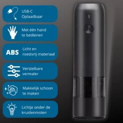 GOV Elektrische Peper- En Zoutmolen Set Zwart Oplaadbaar - Pepermolen - Kruidenmolen 7 GOV Elektrische Peper- En Zoutmolen Set Zwart Oplaadbaar - Pepermolen - Kruidenmolen -Keukenheld Verkoopwinkel 1200x1200 874