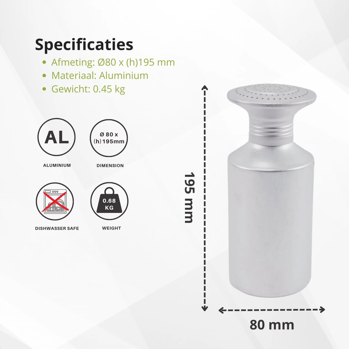 Veluw Zoutstrooier Aluminium - Professionele Zoutstrooier Horeca - Met Schroefdop - Ø8x(H)19,5cm 2 Veluw Zoutstrooier Aluminium - Professionele Zoutstrooier Horeca - Met Schroefdop - Ø8x(H)19,5cm - Afbeelding 2