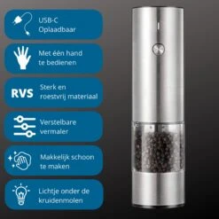 GOV Elektrische Peper- En Zoutmolen RVS XL Oplaadbaar - Automatische Pepermolen -Keukenheld Verkoopwinkel 1200x1200 899