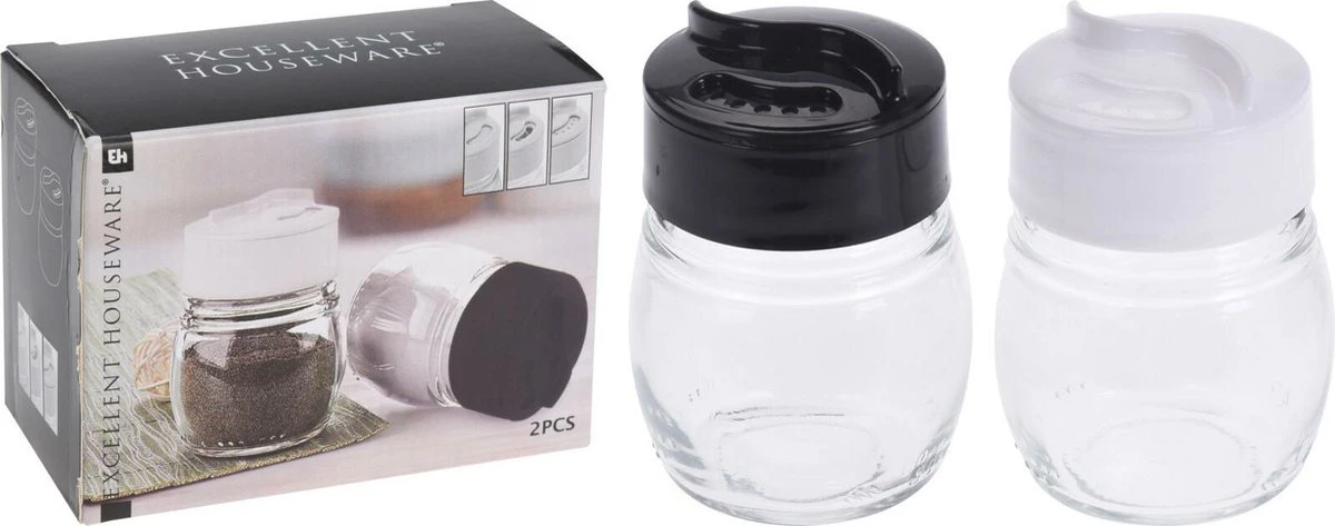 Excellent Houseware Setje Van 2x Stuks Peper En Zout Vaatjes / Strooiers Van Glas 5 X 7 Cm - Peper En Zout Stel 2 Excellent Houseware Setje Van 2x Stuks Peper En Zout Vaatjes / Strooiers Van Glas 5 X 7 Cm - Peper En Zout Stel - Afbeelding 2