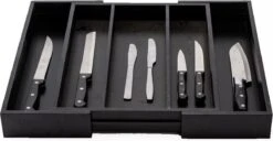 Merkloos Decopatent® Uitschuifbaar Bestekbak - Besteklade - 3 Vaks -> Uitschuifbaar Naar 5 Vakken - Bestekbakken Organizer - Bamboe - Zwart -Keukenheld Verkoopwinkel 1200x622