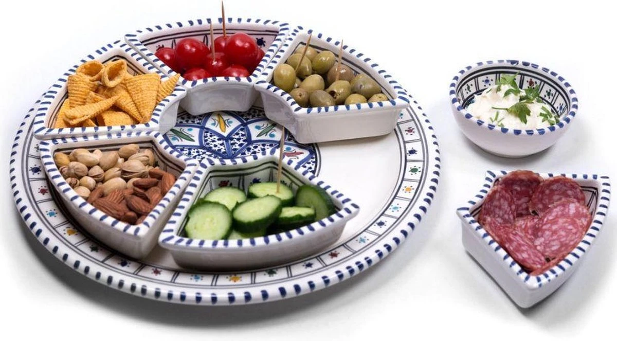 Marokkaanse 8-delige Handgemaakt Ronde Serveer- En Dipset 1 Marokkaanse 8-delige Handgemaakt Ronde Serveer- En Dipset