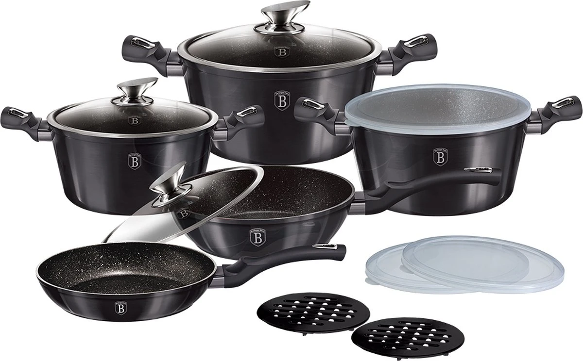 Berlinger Haus - Luxe Pannenset - Burgundy - Aluminium - Zwart - 13-delig - Braadpan - Koekenpan - Pannenset 1 Berlinger Haus - Luxe Pannenset - Burgundy - Aluminium - Zwart - 13-delig - Braadpan - Koekenpan - Pannenset