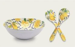 Arca Italy - Saladeschaal Met Bestek - 100% Melamine - Vaatwasbestendig - 30 Cm - Lemon Collectie