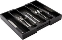 Merkloos Decopatent® Uitschuifbaar Bestekbak - Besteklade - 3 Vaks -> Uitschuifbaar Naar 5 Vakken - Bestekbakken Organizer - Bamboe - Zwart -Keukenheld Verkoopwinkel 1200x776 1