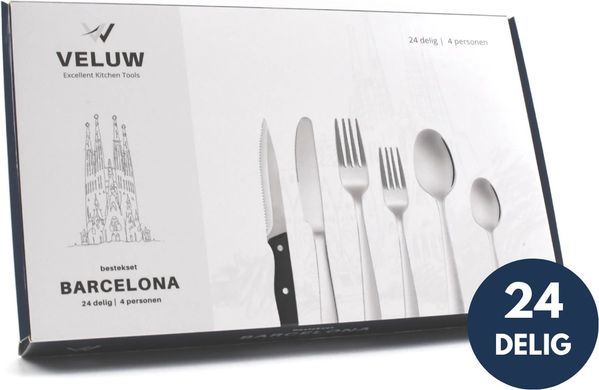 Veluw Bestekset 4 Persoons - Barcelona Bestekset 24 Delig - RVS 18/0 2 Veluw Bestekset 4 Persoons - Barcelona Bestekset 24 Delig - RVS 18/0 - Afbeelding 2