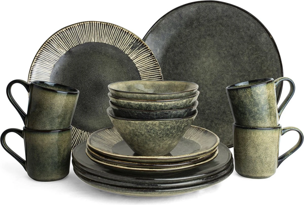 Dutch Rose Organic - Dutch Rose Set 16 Delig Servies Groen 1 Dutch Rose Organic - Dutch Rose Set 16 Delig Servies Groen