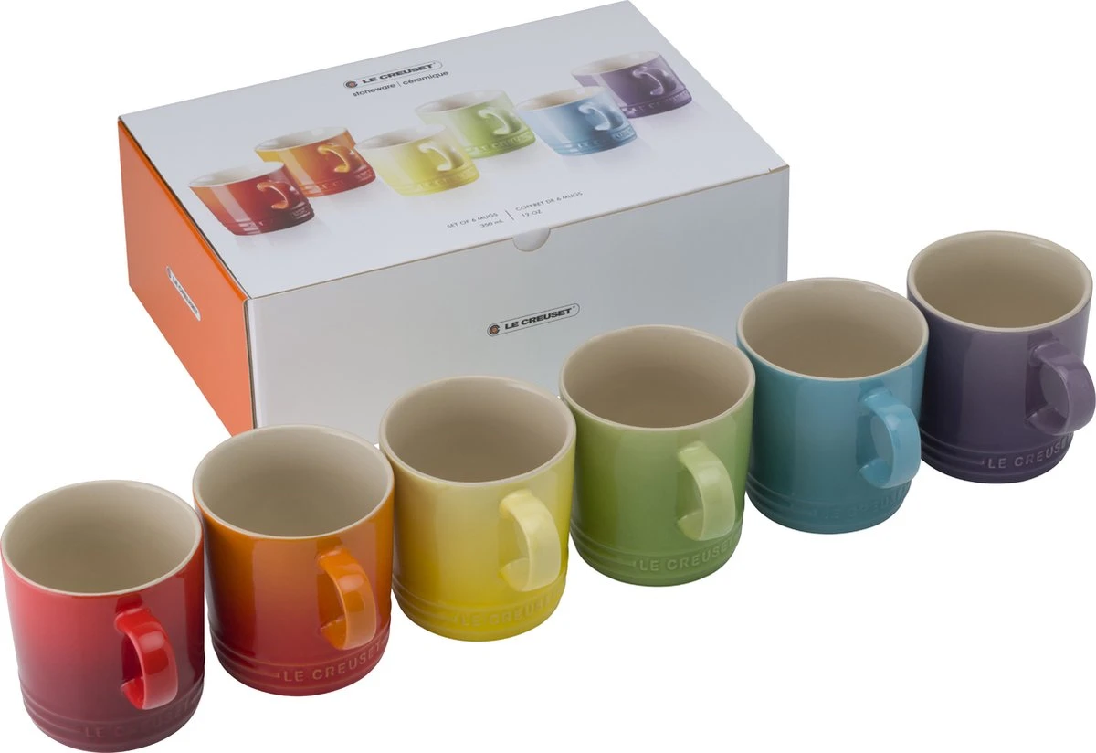 Le Creuset Set Van 6 Mokken 350 Ml Regenboog Kleuren 1 Le Creuset Set Van 6 Mokken 350 Ml Regenboog Kleuren