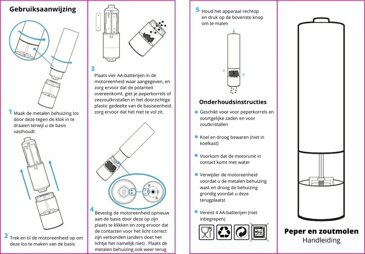 Allkinds Elektrische Peper En Zoutmolen Set - Peper En Zoutstel Elektrisch - Keukengerei - Batterij - Lichtgevend - RVS - Mat Zwart 8 Allkinds Elektrische Peper En Zoutmolen Set - Peper En Zoutstel Elektrisch - Keukengerei - Batterij - Lichtgevend - RVS - Mat Zwart - Afbeelding 8