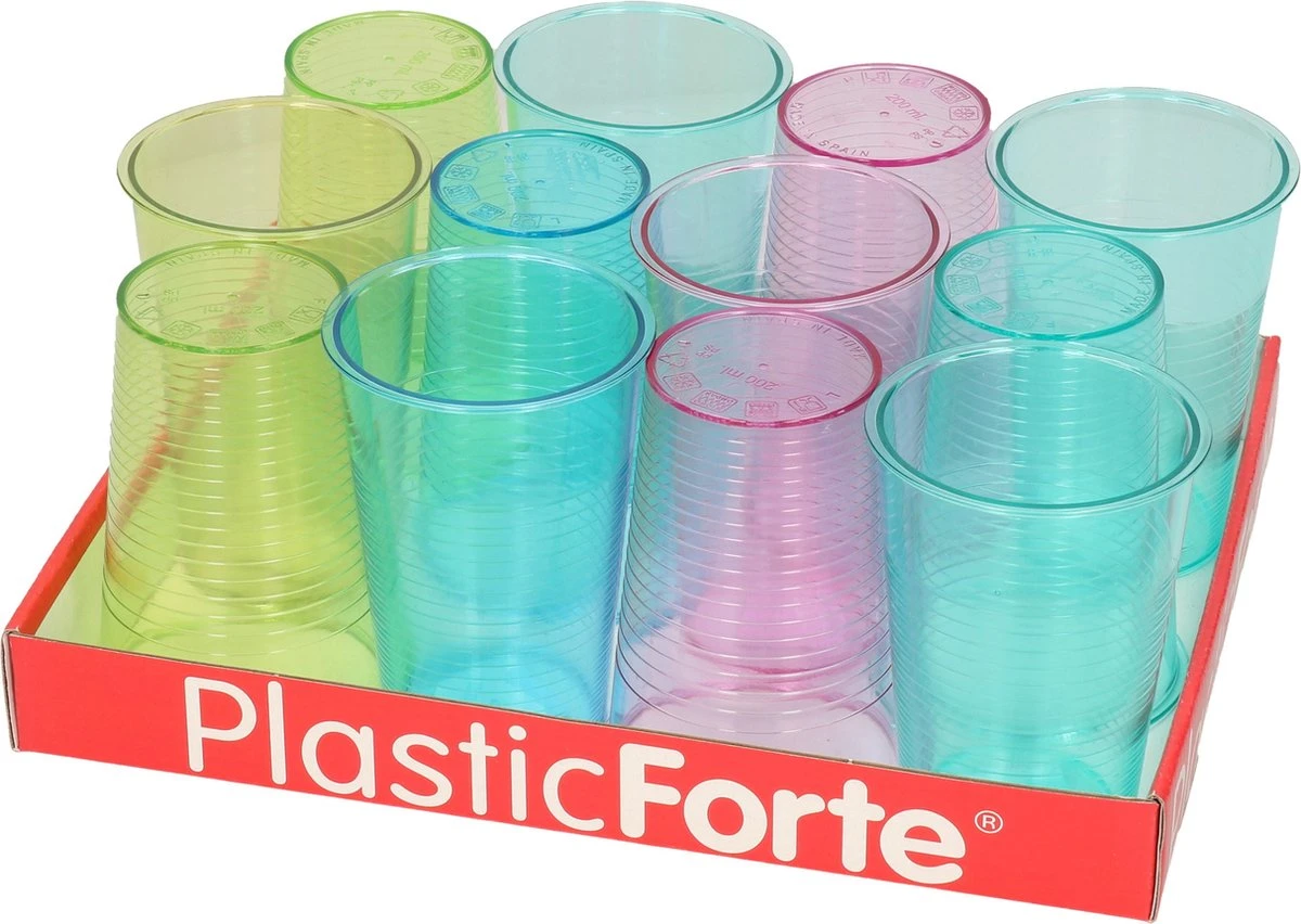 12x Stuks Drinkglazen/limonadeglazen Gekleurd 200 Ml - Sapglazen/waterglazen Onbreekbaar Kunststof Voor Kinderen 3 12x Stuks Drinkglazen/limonadeglazen Gekleurd 200 Ml - Sapglazen/waterglazen Onbreekbaar Kunststof Voor Kinderen - Afbeelding 3