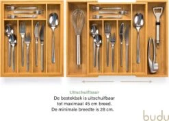 Budu Uitschuifbare Bamboe Bestekbak #33,5 (33,5 Cm Diep) - Bestekcassette Hout - Besteklade - 33,5 X 28 - 45 Cm - 5/7 Vakken 10 Budu Uitschuifbare Bamboe Bestekbak #33,5 (33,5 Cm Diep) - Bestekcassette Hout - Besteklade - 33,5 X 28 - 45 Cm - 5/7 Vakken -Keukenheld Verkoopwinkel 1200x855