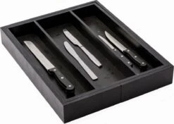 Merkloos Decopatent® Uitschuifbaar Bestekbak - Besteklade - 3 Vaks -> Uitschuifbaar Naar 5 Vakken - Bestekbakken Organizer - Bamboe - Zwart -Keukenheld Verkoopwinkel 1200x857