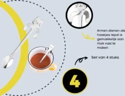 4 Theelepels Hangende Kat - Katten Koffielepel - RVS - Zilverkleurig -Keukenheld Verkoopwinkel 1200x930