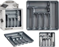 Kunststof Bestekbak/bestekhouder 7-vaks Grijs 42 X 39 Cm - Keukenlade/besteklade Inzetbakken -Keukenheld Verkoopwinkel 1200x951