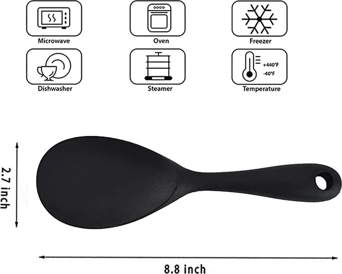 Doodadeals® Siliconen Rijstlepel - Rijst Opscheplepel - Rijstlepel Kunststof - Zwart - 1 Stuk 3 Doodadeals® Siliconen Rijstlepel - Rijst Opscheplepel - Rijstlepel Kunststof - Zwart - 1 Stuk - Afbeelding 3