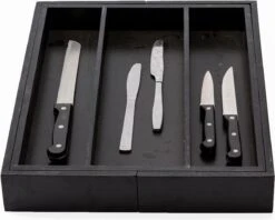 Merkloos Decopatent® Uitschuifbaar Bestekbak - Besteklade - 3 Vaks -> Uitschuifbaar Naar 5 Vakken - Bestekbakken Organizer - Bamboe - Zwart -Keukenheld Verkoopwinkel 1200x963