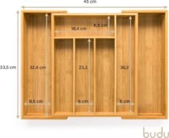 Budu Uitschuifbare Bamboe Bestekbak #33,5 (33,5 Cm Diep) - Bestekcassette Hout - Besteklade - 33,5 X 28 - 45 Cm - 5/7 Vakken 14 Budu Uitschuifbare Bamboe Bestekbak #33,5 (33,5 Cm Diep) - Bestekcassette Hout - Besteklade - 33,5 X 28 - 45 Cm - 5/7 Vakken -Keukenheld Verkoopwinkel 1200x982 1