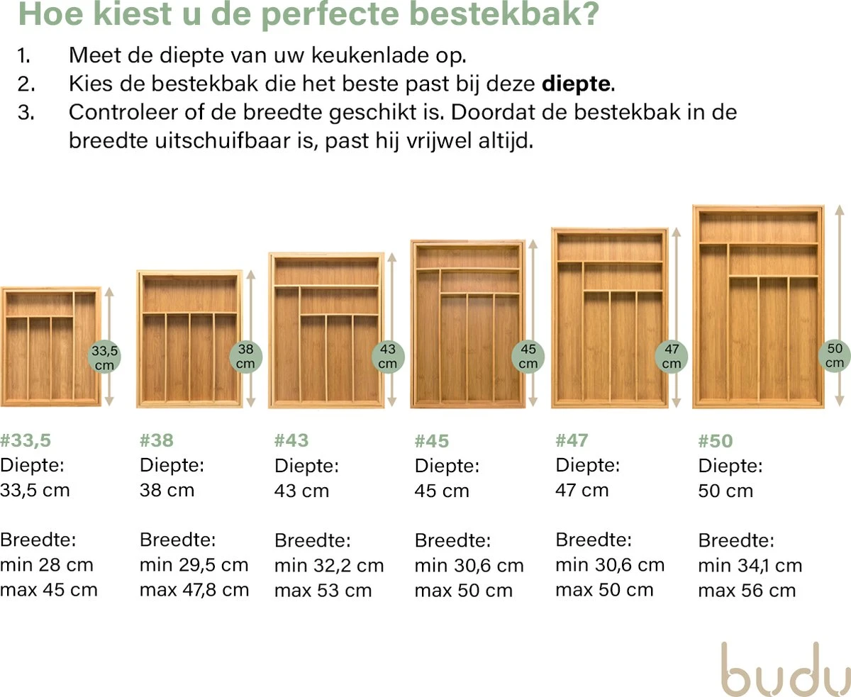 Budu Uitschuifbare Bamboe Bestekbak #33,5 (33,5 Cm Diep) - Bestekcassette Hout - Besteklade - 33,5 X 28 - 45 Cm - 5/7 Vakken 2 Budu Uitschuifbare Bamboe Bestekbak #33,5 (33,5 Cm Diep) - Bestekcassette Hout - Besteklade - 33,5 X 28 - 45 Cm - 5/7 Vakken - Afbeelding 2