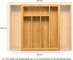 Budu Uitschuifbare Bamboe Bestekbak #33,5 (33,5 Cm Diep) - Bestekcassette Hout - Besteklade - 33,5 X 28 - 45 Cm - 5/7 Vakken 12 Budu Uitschuifbare Bamboe Bestekbak #33,5 (33,5 Cm Diep) - Bestekcassette Hout - Besteklade - 33,5 X 28 - 45 Cm - 5/7 Vakken -Keukenheld Verkoopwinkel 1200x984 1