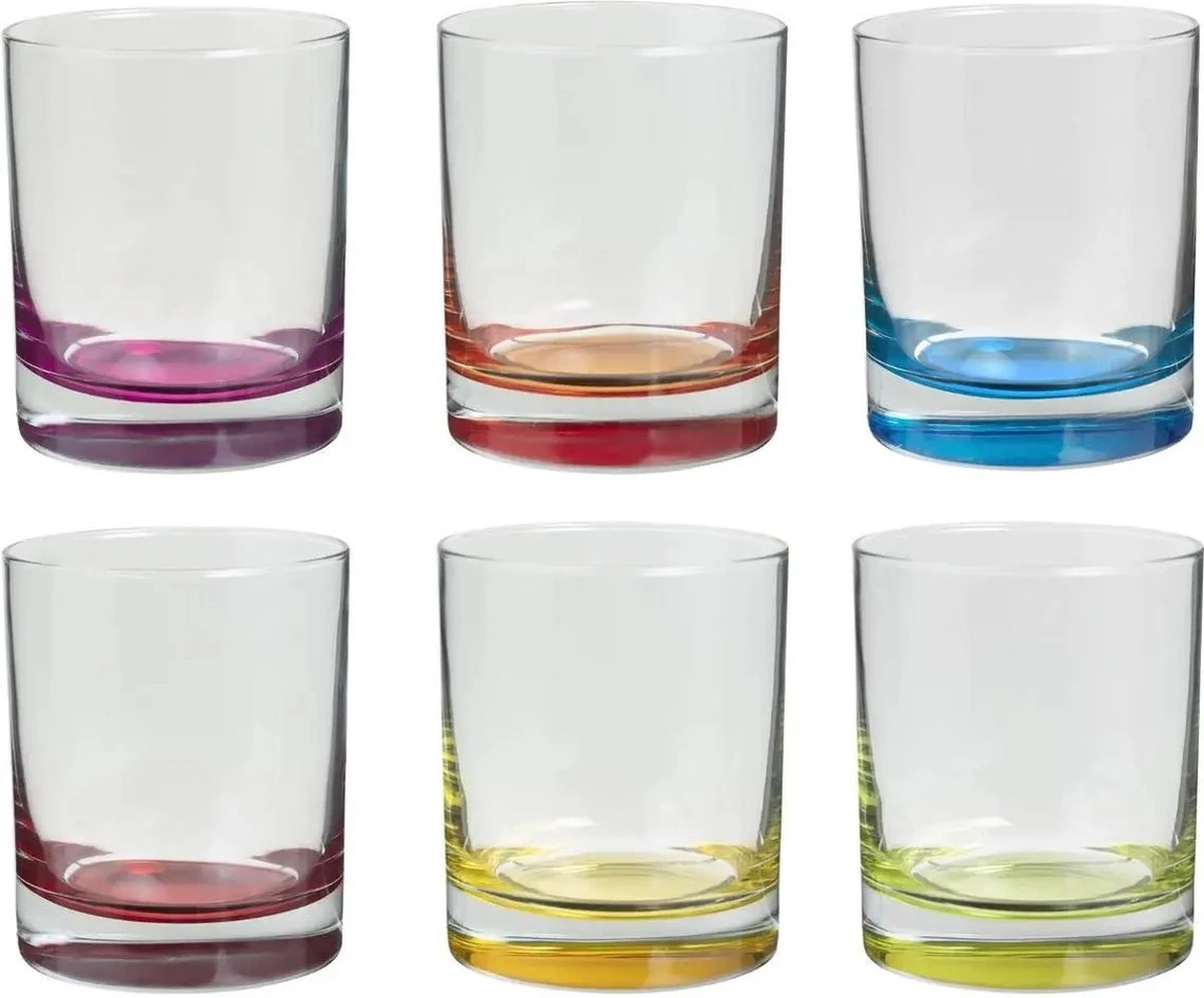 Set Van 12x Stuks Tumbler Glazen Colori 300 Ml Van Glas - Drinkglazen - Waterglazen 1 Set Van 12x Stuks Tumbler Glazen Colori 300 Ml Van Glas - Drinkglazen - Waterglazen