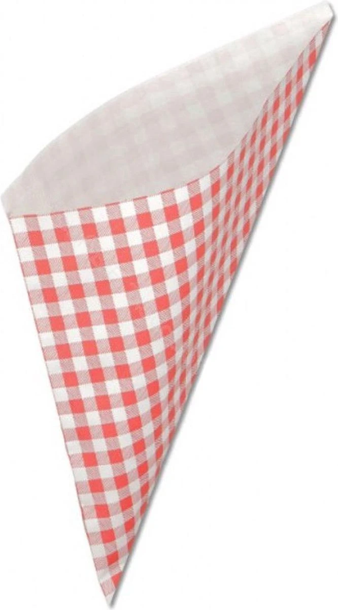 Papieren Frietzak - 30 Stuks - Kleine Patat Maat K14 - Boerenbont - Rode Ruitjes - Puntzak - Patatzak - Traktaties 1 Papieren Frietzak - 30 Stuks - Kleine Patat Maat K14 - Boerenbont - Rode Ruitjes - Puntzak - Patatzak - Traktaties