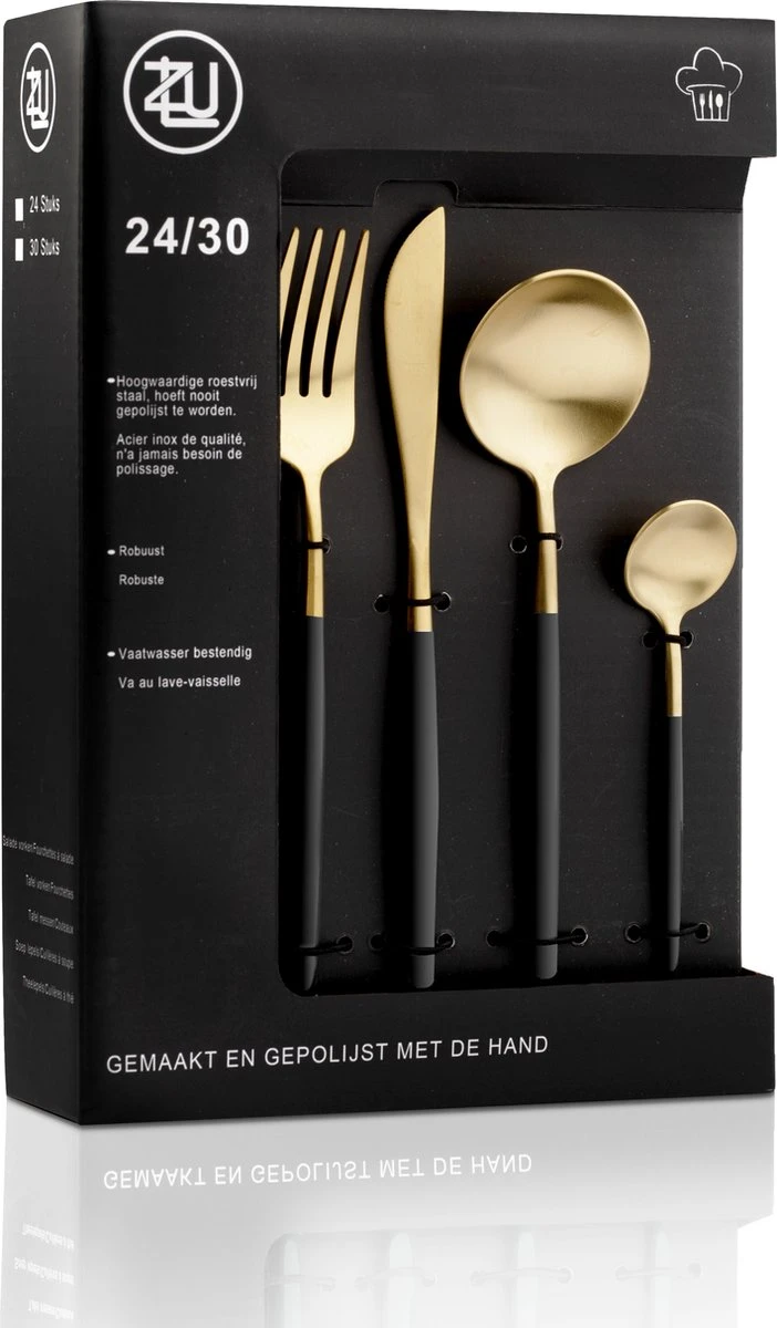 LuZana - Bestek Set Goud - 30-delig - Bestekset 6 Persoons - Goud/zwart - Bestek - Borden - Bestekset Zwart 1 LuZana - Bestek Set Goud - 30-delig - Bestekset 6 Persoons - Goud/zwart - Bestek - Borden - Bestekset Zwart