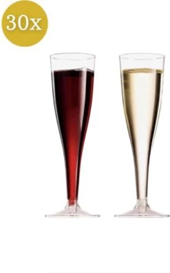 Champagneglazen - 30 Stuk(s) - 135ml - Chique - Plastic - Glazen - Transparant - Kunststof - Kerst Servies