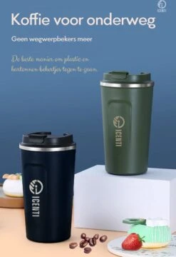 ICENTI - RVS Koffiebeker To Go - 380ml – Groen - Thermosbeker - Lekvrij - Dubbelwandig - Koffie Beker - Theebeker – Coffeemugg - Theemugg -Keukenheld Verkoopwinkel 824x1200