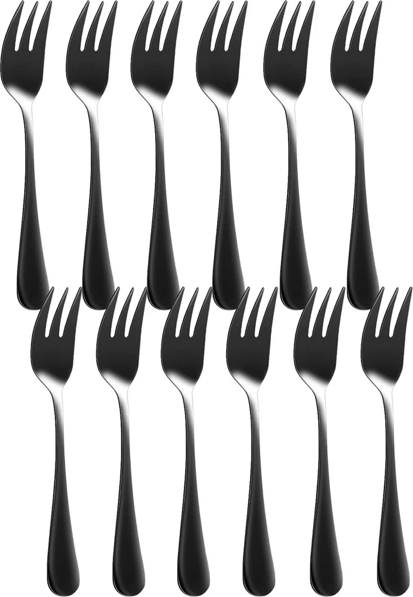 House Of Husk® Gebaksvorkjes - Dessertvorken - Taartvorkjes - Cocktailvorken - Klein Vorkjes - 12 Stuks - RVS - Zwart 1 House Of Husk® Gebaksvorkjes - Dessertvorken - Taartvorkjes - Cocktailvorken - Klein Vorkjes - 12 Stuks - RVS - Zwart