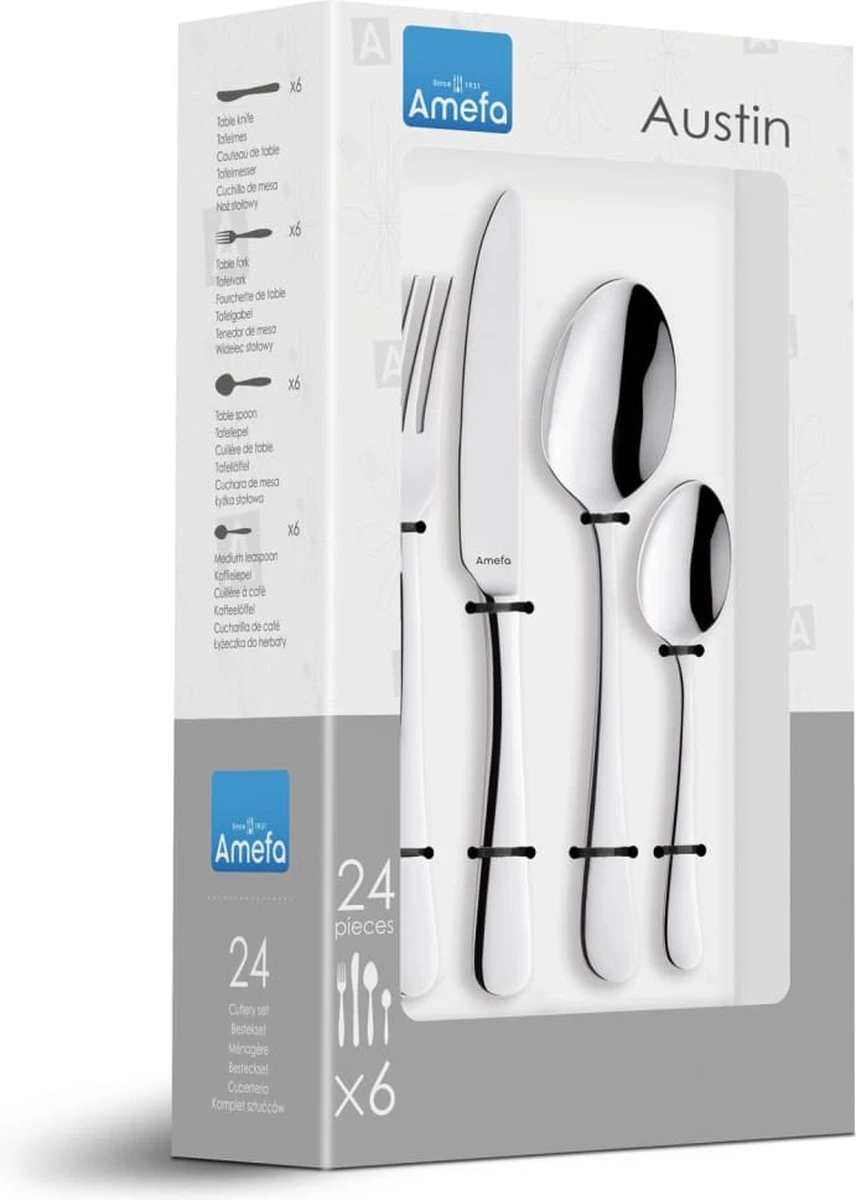Amefa Austin Bestekset - 24 Delig - 6 Persoons - Zilver 5 Amefa Austin Bestekset - 24 Delig - 6 Persoons - Zilver - Afbeelding 5
