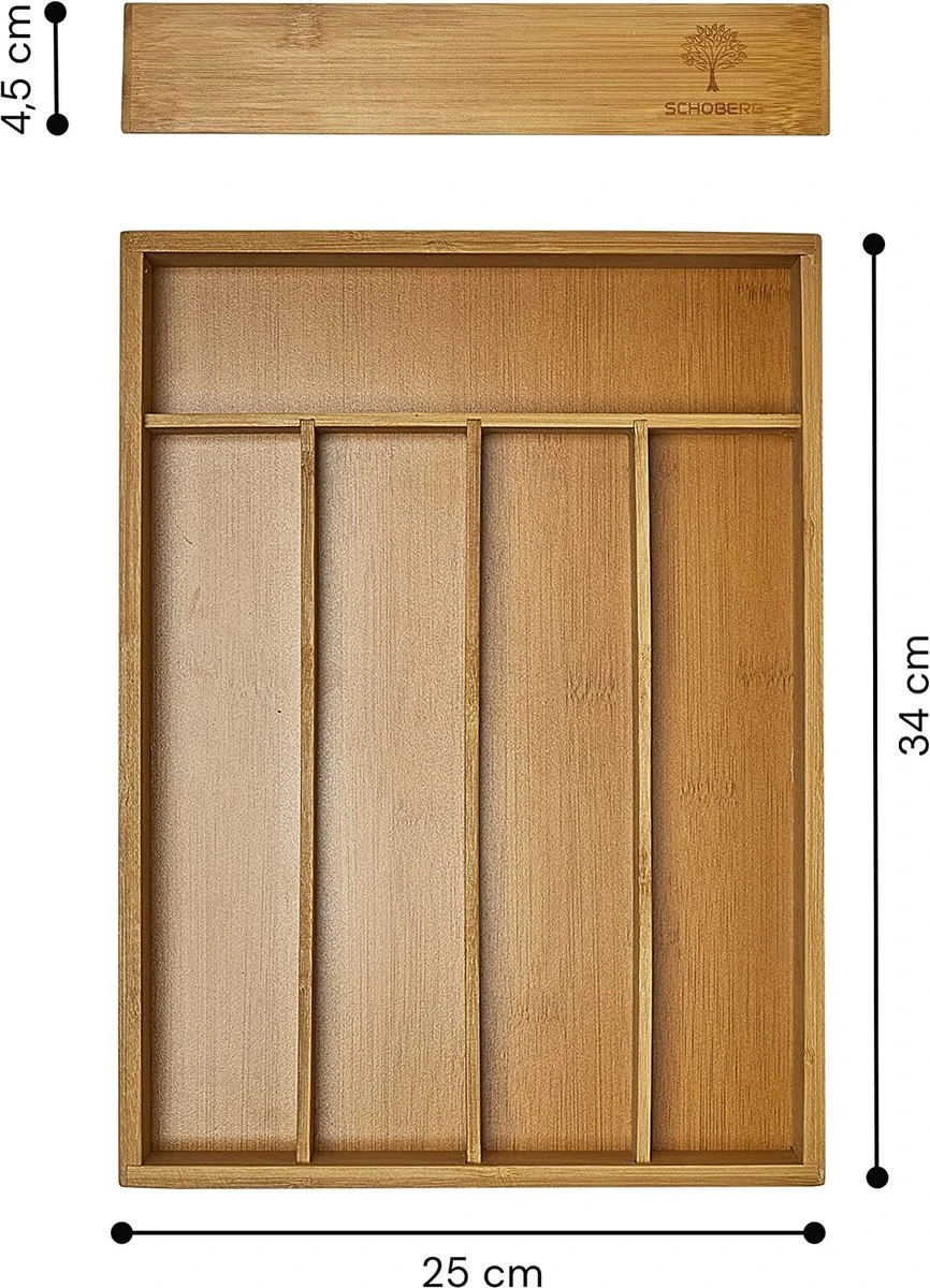 SCHOBERG Houten Bestekbak 34 Cm X 25 Cm X 5 Cm | Bamboe Enkele Keuken Bestekbak | Universele Bestekbak 2 SCHOBERG Houten Bestekbak 34 Cm X 25 Cm X 5 Cm | Bamboe Enkele Keuken Bestekbak | Universele Bestekbak - Afbeelding 2