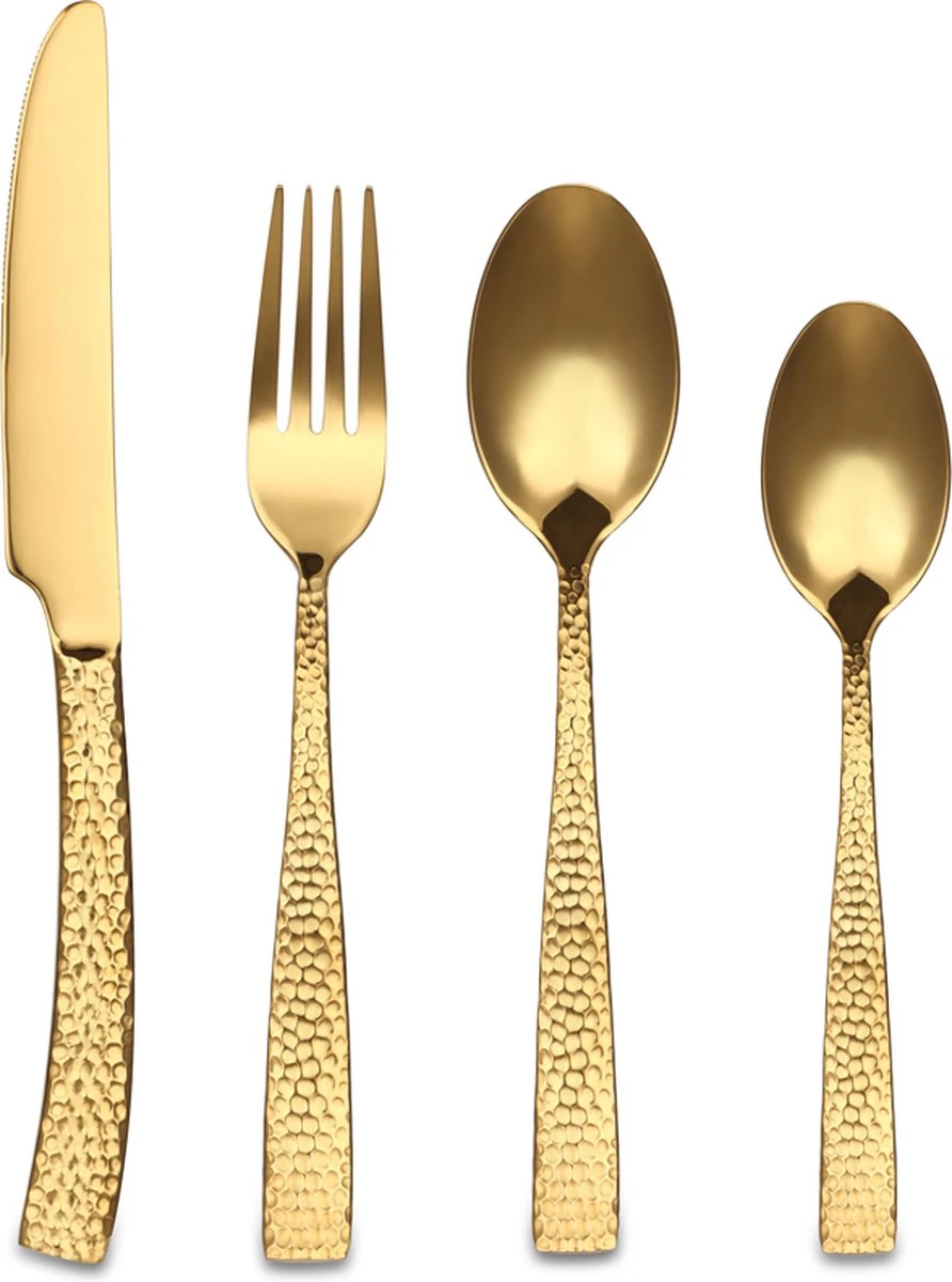 Bestekset - Bestek Goud Gehamerd -24 Delig-Zwitsers Kwaliteit-Complete Set-100% Roestvrijstaal-Gehamerd Gold 24k-Goud 24K 1 Bestekset - Bestek Goud Gehamerd -24 Delig-Zwitsers Kwaliteit-Complete Set-100% Roestvrijstaal-Gehamerd Gold 24k-Goud 24K