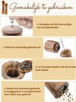 Peper En Zoutmolen Set - 22CM - Pepermolen - Zoutmolen - 2 Stuks - Acacia Hout - Instelbare Maalgraad - Duurzaam - Luxe Kwaliteit - Hervulbaar - Barbecue - BBQ Accesoires - Zout Peper Kruiden - Sinterklaas - Kerst -Keukenheld Verkoopwinkel 900x1200 26