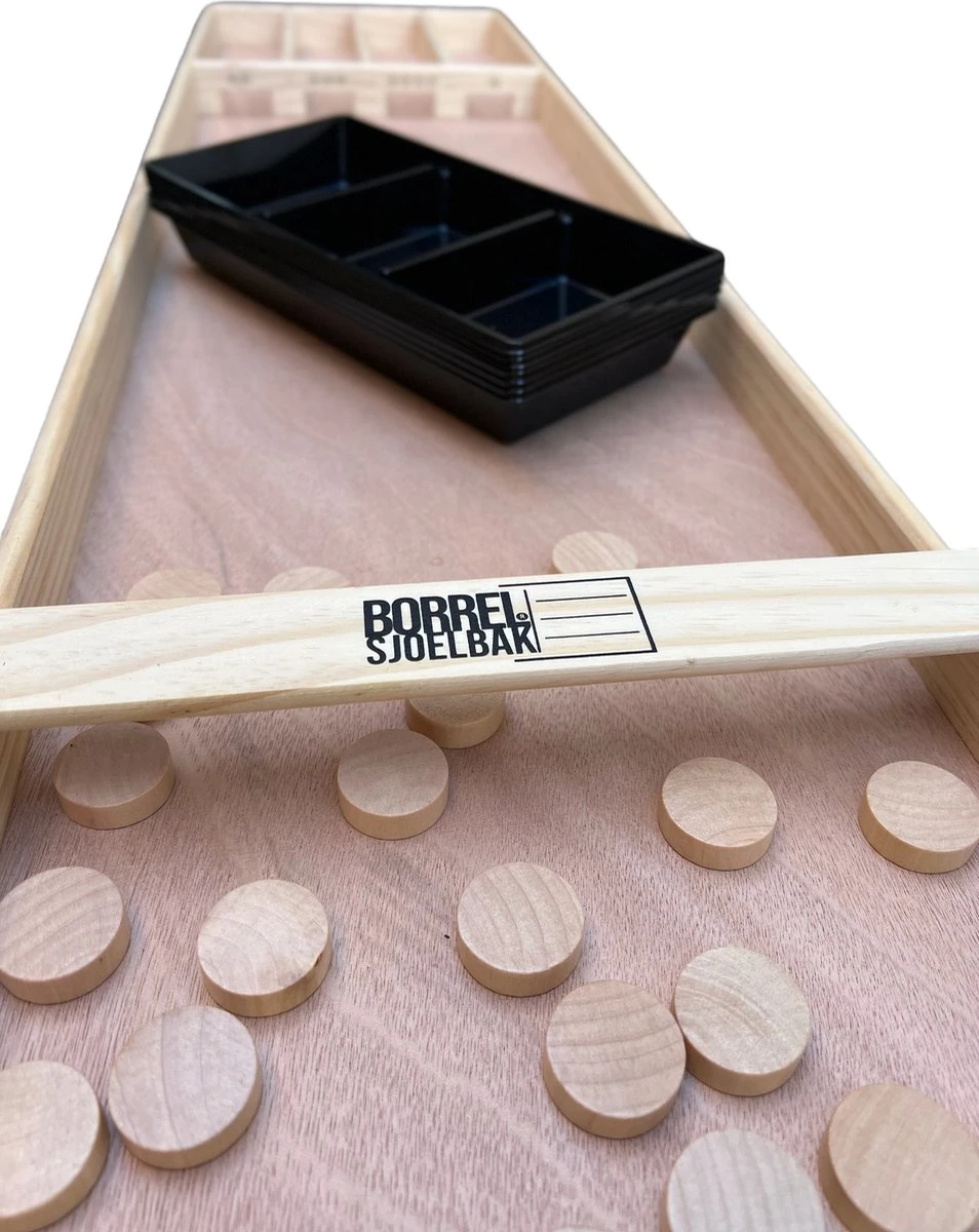 Sjoelbak - Borrelsjoelbak - Hapjesplank - Borrelplank - Mini Sjoelbak 120 Cm Met Zwarte Bakjes - Kleine Sjoelbakken 1 Sjoelbak - Borrelsjoelbak - Hapjesplank - Borrelplank - Mini Sjoelbak 120 Cm Met Zwarte Bakjes - Kleine Sjoelbakken